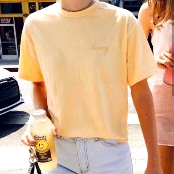 J. Galt Crop Top Honey Yellow Short Sleeve Cotton Casual Y2K Womens One Size - Picture 2 of 8